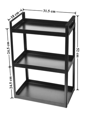 Plantex Deluxe Metal 3 Tier Shelf for Bathroom Kitchen Storage Organizer Home and Office Accessories (Black, Powder Coated Finish)