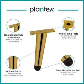 Plantex Golden 4-inch Sofa Legs for Furniture Legs with Rubber Grip � 10 Pcs