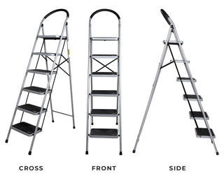 Plantex Heavy Steel Folding Ladder for Home - Wide 6 Anti Skid Steps (Black & Silver)