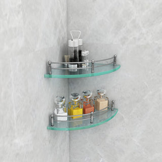 Plantex Premium Transparent Glass Corner Shelf for Bathroom/Wall Shelf/Storage Shelf (9 x 9 Inches - Pack of 2)