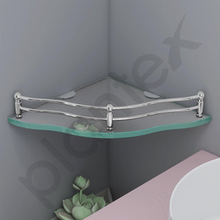 Plantex Bathroom Shelf/Bathroom Corner Organizer Shelf/Transparent Glass Corner Shelf for Living Room (9x9 Inches Flower - Pack of 1)