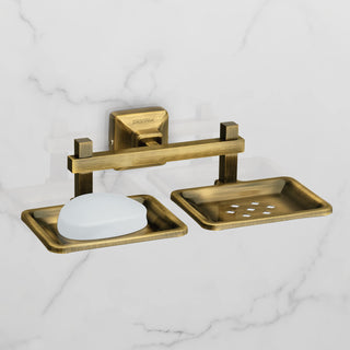 Plantex 304 Grade Stainless Steel Bathroom Accessories Set of 3 - Towel Stand/Napking Hanger/Dual Soap Holder for Bathroom - Squaro (Brass Antique)