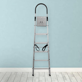 Plantex Wonder Aluminium Step Folding Ladder 6 Step for Home with Advanced Locking System - Anti Slip 6 Step Ladder (Silver & Black)