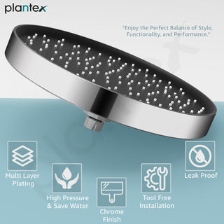 Plantex ABS Round Rain Shower Head for bathroom with LED/360° Rotatable Shower Head for bathroom/Pressurized Shower Head/Showers for bathroom-(Chrome)