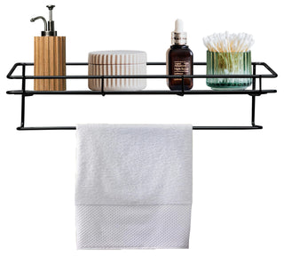 Plantex GI Steel Multipurpose Bathroom Shelf/Rack/Towel Holder/Bathroom Accessories - Wall Mount (Black)