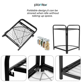 Plantex GI Metal 2 Tier Multipurpose Kitchen Corner/Shelf/Storage Rack/Organizer with PVC Pad for Kitchen (Black)