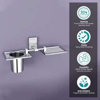 Plantex Senso Bathroom 2 in 1 soap Holder and Brush Stand for wash Basin (304 Stainless Steel)