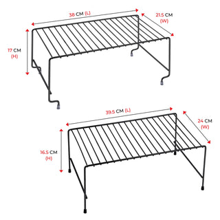 Plantex Stainless Steel Multipurpose Expandable/Stackable Dish Rack Storage Shelves/Organizer for Kitchen Cabinets/Bathroom (Black)