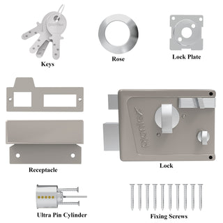 Plantex Heavy Duty Night Latch Door Lock with Key & Knob for Main Door/Inside Opening for Home,Hotel,Office - (Matt)