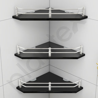 Plantex Premium Diamond Black Glass Corner Shelf for Bathroom/Kitchen Shelf/Bathroom Accessories (9x9 Inches) - Pack of 3