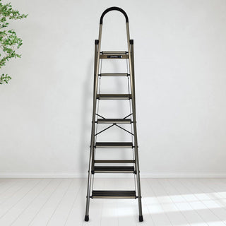 Plantex 7 Steps Ladder-Foldable Aluminium/Heavy Duty-Wide Anti Skid Steps (Anodize Coated-Gold)