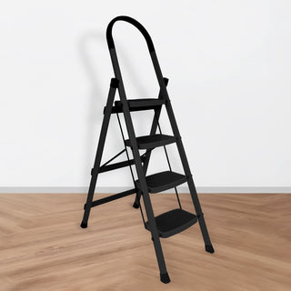 Primax 4-Step Ladder for Home - Wide Anti Skid Step Foldable Ladder | Capacity Upto 150 Kg (Black)