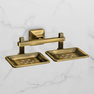 Plantex 304 Grade Stainless Steel Double Soap Holder for Bathroom/Dual Soap Dish/Soap Stand/Bathroom Accessories - Squaro (Brass Antique)