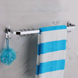 Plantex Anti Rust 304 Grade Stainless Steel Folding Towel Rod with Hooks/Towel Rack for Bathroom/Towel Bar/Hanger/Bathroom Accessories - (24 Inch-Chrome)