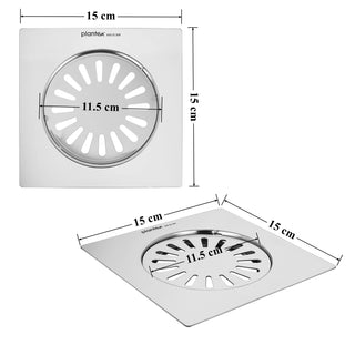 Plantex Classic 304 Grade Stainless Steel Flat Shower Drain with Removable Jali for Bathroom and Kitchen (6x6 inches) - Chrome