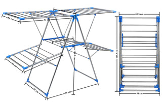 Plantex Stainless Steel Dual Tier Foldable Cloth Drying Stand/Cloth Rack/Cloth Hanger for Home/Movable Cloth Rack - (Silver & Blue)