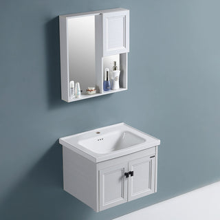 Plantex Aluminum Bathroom Vanity Cabinet Set/Glass Mirror Cabinet/Ceramic Basin for Bathroom - Pack of 1 (White)