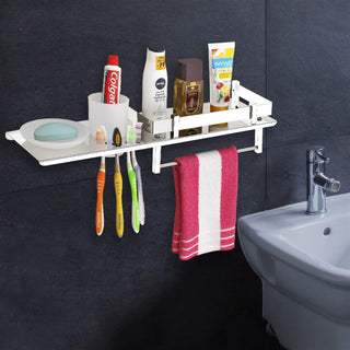 Plantex Stainless Steel 4in1 Multipurpose Bathroom Shelf with Towel Rod,Soap&Tumbler Holder (18x5 inches)