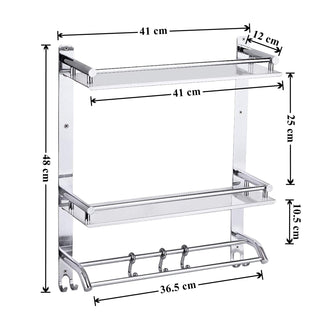 Plantex Bathroom Rack Stainless Steel - Multipurpose 3 Tier Bathroom Shelf with Towel Holder and Hooks