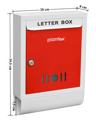 Plantex Metal Wall Mount Letter Box for Gate and Wall with Magazine Holder/News Paper Holder/Outdoor Mailboxes with Key Lock (Red & Ivory)