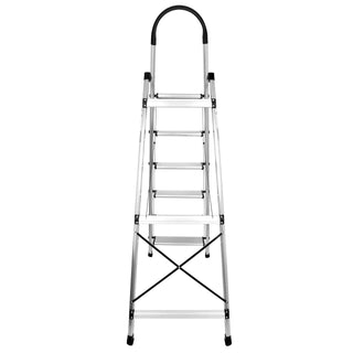 Plantex Premium 6 Step Folding Aluminium Ladder for Home Use/Wide Anti Skid Step Ladder(Anodize-Silver)