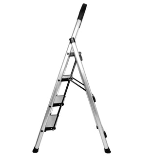 Plantex Premium 4 Step Folding Aluminium Ladder for Home Use/Wide Anti Skid Step Ladder(Anodize-Silver)