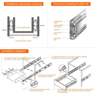 Plantex Drawer Channel/Full Extension Ball Bearing Telescopic Channel Runner/Ball Bearing Sliding Drawer Channel for Kitchen & Wardrobe-1 Pair (10-Inch,Black)