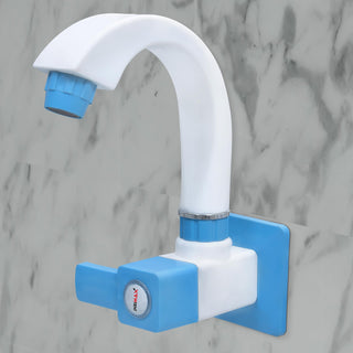 Plantex ABS Plastic ES-115 Single Lever Sink Cock 360 Degree Swivel Spout for Kitchen Faucet/Sink Cock with Plastic Flange (Blue & White)