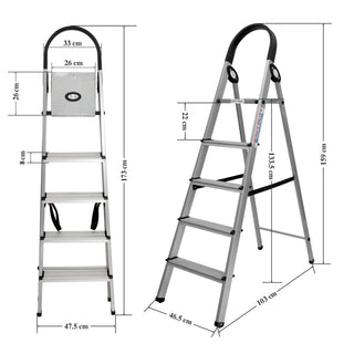 Plantex Wonder Aluminium Step Folding Ladder 5 Step for Home with Advanced Locking System - 5 Step Ladder (Silver & Black)