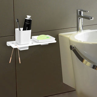 Plantex 5mm Acrylic and ABS Plastic 2in1 Soap Dish/Holder/Stands with Tumbler Holder/Tooth Brush Holder/Bathroom Accessories - Wall Mount (White)