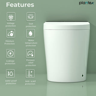 Plantex Smart Bidet Toilet/Smart Commode with Built-in Bidet Seat with Foot Touching Lid Opening/Auto Lid Closing and Flushing/Heated Seat/Digital Display and Remote Control - (White-1073)