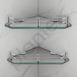 Plantex Premium Diamond Transparent Glass Corner Shelf for Bathroom/Kitchen Shelf/Bathroom Accessories (9x9 Inches) - Pack of 2