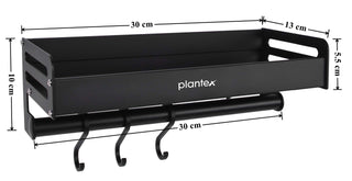 Plantex Aluminium Powder Coated Finish Multipurpose Wall Mount Bathroom Shelf with Towel Rod (Black)