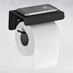 Plantex Platinum 304 Grade Stainless Steel Toilet Paper Holder with Mobile Phone Stand/Tissue roll holder self adhesive - Bathroom Accessories (Matt Black)