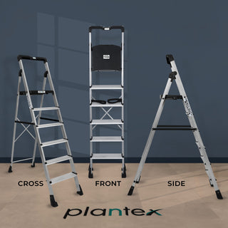 Plantex Thor Aluminium 6 Steps Ladder for Home with Advanced Locking System/Wide Anti-Skid Steps/Foldable Step Ladder with Tool Tray(Silver & Black)