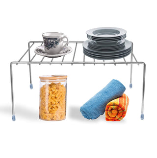 Plantex Shelf Divider for Kitchen Storage Shelves for Kitchen Cabinets/Plate Stand/Utensil Rack (Stainless Steel)