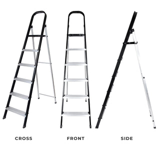 Plantex 6 Step Aluminium Folding Step Ladder with Wide Step for Home Use/Step Ladder-6 Step (Black-Silver)