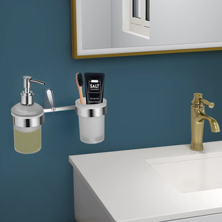 Plantex Smooth Brass 2in1 Glass Tumbler Holder with Handwash Dispenser - Multiuse (UN-1739)