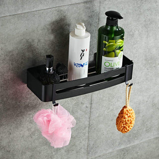 Plantex Bathroom Shelf for Wall/Space Aluminium Wall Mounted Shelf for Bathroom with Removable Hooks/Floating Shelf/Bathroom Organiser - 12x5 inches, Black (Pack of 1)