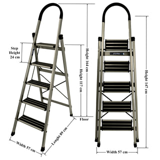 Plantex Ladder for Home-Foldable Aluminium 5 Step Ladder-Wide Anti Skid Steps (Anodize Coated-Gold)