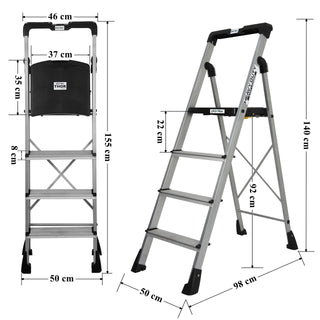 Plantex Thor Aluminium Step Folding Ladder 4 Step for Home with Advanced Locking System - Anti Slip 4 Step Ladder (Silver & Black)