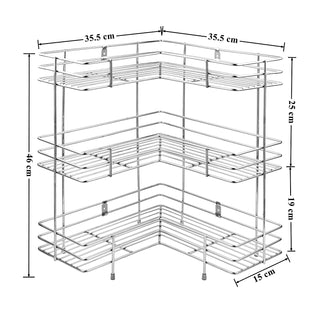 Plantex Heaviest Stainless Steel Multipurpose L-Shape 3-Tier Kitchen Corner Rack/Storage Shelf/Dish Rack/Storage Rack for Kitchen Accessories(Chrome, Tiered Shelf)