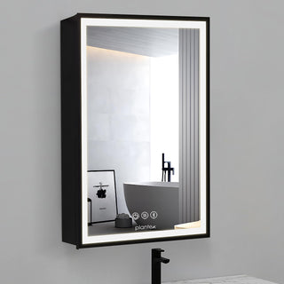 Plantex Bathroom Mirror Cabinet with Bluetooth and Led Lights/Heavy Duty Steel Bathroom Organizer Cabinet/Bathroom Accessories (Black, 20X28 Inches)