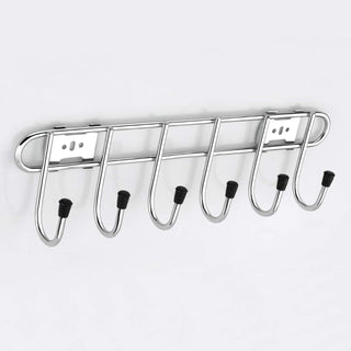 Plantex Stainless Steel Chrome Finish Wall Hooks for Hanging Clothes/Kitchen Rail with Hooks/Hook Rail for Bathroom - (6 Hooks, 13 inches)