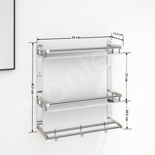 Plantex Shelf for Bathroom Organizer/Stainless Steel Bathroom Items with Towel Holder/Towel Rod & Hooks/Bathroom Fittings Accessories Set (3-Tier, Chrome)