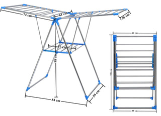 Plantex Stainless Steel Foldable Cloth Drying Rack/Cloth Hanger Stand for Home/Movable Cloth Rack - (Silver & Blue)