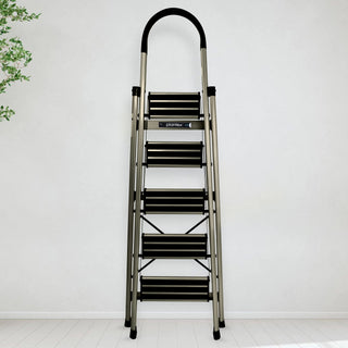 Plantex Ladder for Home-Foldable Aluminium 5 Step Ladder-Wide Anti Skid Steps (Anodize Coated-Gold)