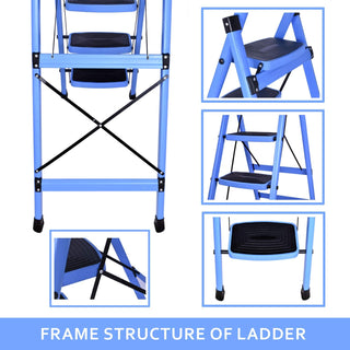 Plantex Premium Steel Folding Step Alloy Steel Ladder for Home - Wide Anti Skid Steps (Blue & Black) (6 Step)