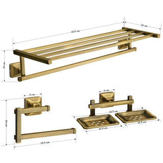 Plantex 304 Grade Stainless Steel Bathroom Accessories Set of 3 - Towel Stand/Napking Hanger/Dual Soap Holder for Bathroom - Squaro (Brass Antique)