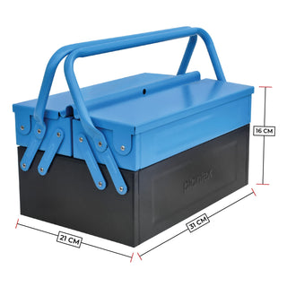 Plantex High Grade Metal Tool Box for Tool Kit, Garage and Home Without Tools -3 Compartment (Blue & Black)